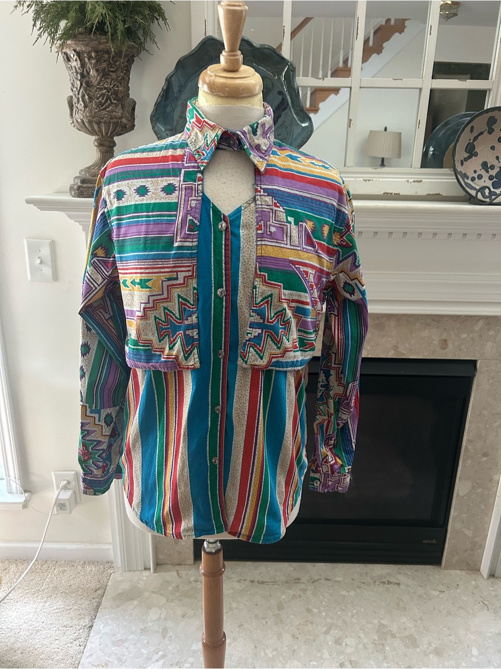 RARE Rodeo WesternWear Bold Southwestern Striped Button-Up Shirt
